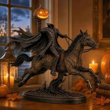 25cm Lighted Headless Horseman Statue Pumpkin Head Halloween Gothic Decor** picture