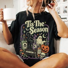 Retro Halloween Shirt, Y2K Tis the Season Tee,  Vintage Black Cat picture