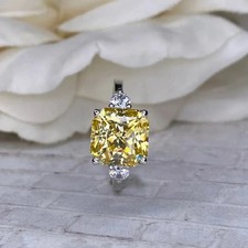 4.45 Ct Asscher Cut Natural Yellow Sapphire Diamond Ring 14K White Gold picture