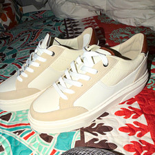 ALDO Men's White Beige Brown Lace-Up Leather Sneakers Logo US 8 EU 41 picture