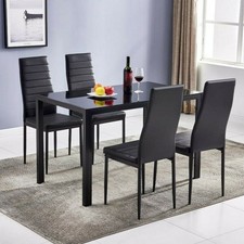 Set of 4 Leather Dining Chairs Kitchen with Cushion and High Back Metal Legs picture