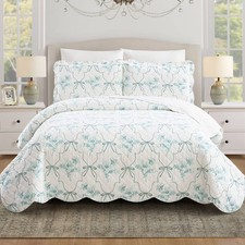 Modern Heirloom 3pc King Floral Frames Quilt Bedding Set Blue picture