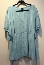 NWOT Torrid 6 (6X) Blue Challis Side Tie Top Button Front Short Sleeve Blouse picture