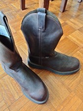 Justin Men’s Brown Leather Western Pull-On Mid-Calf Boots Round (Steel Toe) 10.5 picture
