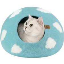 MEOWFIA Cat Cave Felt Cat Bed Enclosure Merino Wool Cloud Nap Blue Medium picture