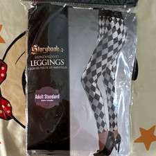 Storybook Women’s Harlequin Diamond Leggings One Size Black & Silver Ankle picture