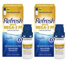 (2) REFRESH Optive Mega-3 PF Eye Drops 0.33 fl oz 10x2=20 mL EXP 6/2027 Sealed picture