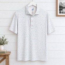 Johnnie-O Men's Performance Polo Golf Shirt Size Medium Beach Themed Print EUC picture