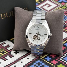 Bulova Classic Surveyor Men 96A274 White Dial Silver Steel Automatic Watch 42mm picture