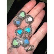 VINTAGE MULTI GEMSTONE STERLING SILVER HEART BRACELET QUOC picture