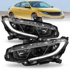 For 2016-2021 Honda Civic LED DRL Black Projector Headlights Assembly Lamps Pair picture