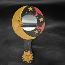 Vintage 90s Celestial Sun Moon Stars Hand Mirror 12