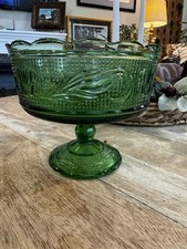 Vintage Indiana Glass Colony Harvest Emerald Green Pedestal Compote Bowl 5.5