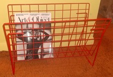 Vintage Red Metal Freestanding Magazine Rack Mid Century Modern LOOK  picture