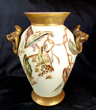 Antique D&C Limoges Porcelain Vase w/Lion Head Handles Hand Painted Vine 11.25
