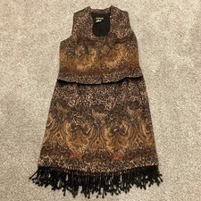 VTG Leopard Paisley Beaded Fringe Vest and Skirt Set Top 6 Skirt 8 Flapper Boho picture