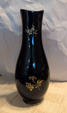Vintage Hollohaza Hungary Cobalt Blue Porcelain Vase Gold Floral Trim 7
