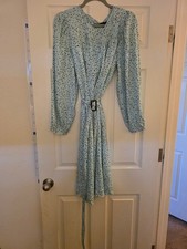 EUC Ann Taylor Women's XL Light Blue Polka Dot Long Sleeve Dress with Belt picture