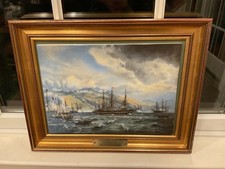 Vintage B&G Denmark Porcelain Plaque Plate Frigate Jylland Limited Ed Framed picture