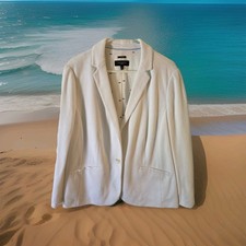 Talbots Blazer Jacket Woman 16W Stretch Knit White Aberdeen Nautical Beach Sale picture