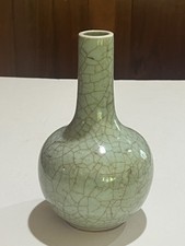 Antique Chinese Ge Guan Style Celadon Cracle Glaze BottleVase Late Qing Republic picture
