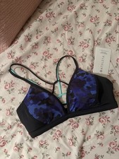Athleta Strappy Bikini Top M NEW Black Blue Tie Dye Camo Swim Stretch picture