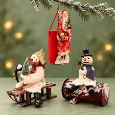 3 Artisan Folk Art Christmas signed Candy Container snowman Santa Lot vintage picture