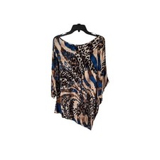 Clara Sun Woo Animal Print Tunic Top Boat Neck Artsy Asymmetrical USA Made Lg picture