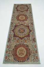 3x8 ft Blue Mamluk Afghan Hand knotted Runner Rug picture