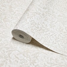 Ornamental vines leaves beige ivory off white faux plaster textured wallpaper 3D picture