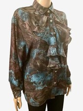 Vintage 90s Shirt Gothic Ruffles Floral Button Up Whimsygoth Jabot Collar  L picture