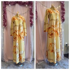 Vintage 60s 70s Maxi Hostess Dress Metallic Lame Leslie Fay Disco Long Sleeves L picture