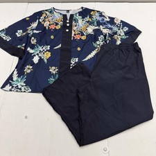 SHEIN Curve Pants Set Womens 4XL Navy Floral 2 Piece Shirt Elastic Waist Lounge picture