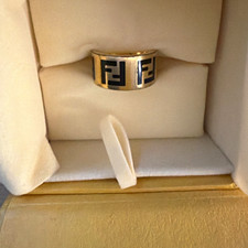 Fendi Roma Signed Gold Tone & Black Logo Band Ring Size 5 No Stone picture