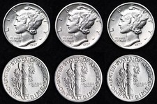 1937 & 1937-D & 1937-S Mercury Silver Dime Nice AU 3 Coin Lot picture