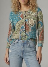 NWT Talbots Women’s Size PS Blue Green Coral Paisley Cotton Blend Cardigan picture