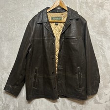 Vintage Eddie Bauer Coat Men's L Dark Brown Leather Insulated Campus Y2K 90s picture