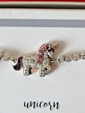 BRAND NEW, KOHLS, ADJUSTABLE, PINK CRYSTAL, MULTI CHARM UNICORN BRACELET picture