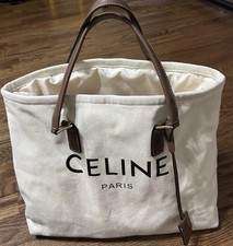 Celine Canvas Horizontal Cabas White Brown Large Capacity Tote Women's picture