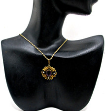Vintage Victorian Art Nouveau Amethyst Purple Glass Rhinestone Pendant Necklace picture