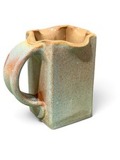 Signed Studio Pottery Square Mug Very Unique Handmade Mottled Green Brown Glaze picture