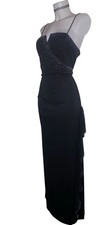 Vtg 90s Women's Black Sequin Ruffle Whimsigoth Formal Maxi Slip Dress Sz 14 picture