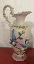 Vintage Capodiminte Blue Jays Flower Vase Pitcher Bisque *D picture