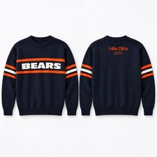 NEW RIP Mike Ditka Bears Sweater Navy Striped Knit Pullover Football Fan Shirt picture