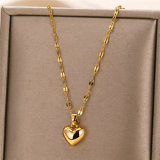 14k yellow gold plated love heart necklace pendant 18'' chain included picture