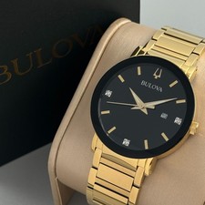 Bulova Futuro Modern 97D116 Black Dial Gold Band Men's Quartz Watch 42MM picture