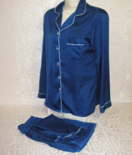 EKOUAER MEDIUM BLUE 2 PC PAJAMAS SZ S LONG SLEEVE PANTS POLYESTER SATIN BOX08 picture