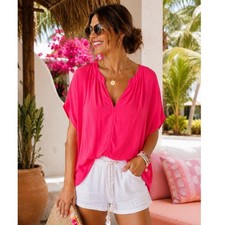 Torrid Neon Pink Georgette Split V-Neck Flowy Dolman Sleeve Blouse Top Size 5X picture