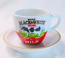2 Sets Hong Kong Style Milk Tea Cup Mug Ceramic Black White Milk Tea Coffee USA picture