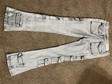 GUAPI Metallic Silver Multi Pocket Stacked Cargo Jeans Size 38 hard to find picture